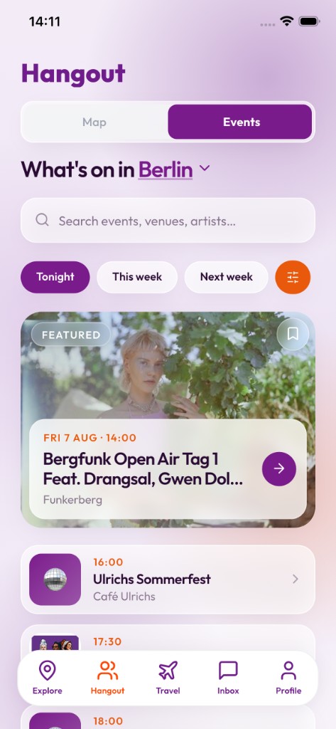 Quouch events list showing what is on in Berlin tonight