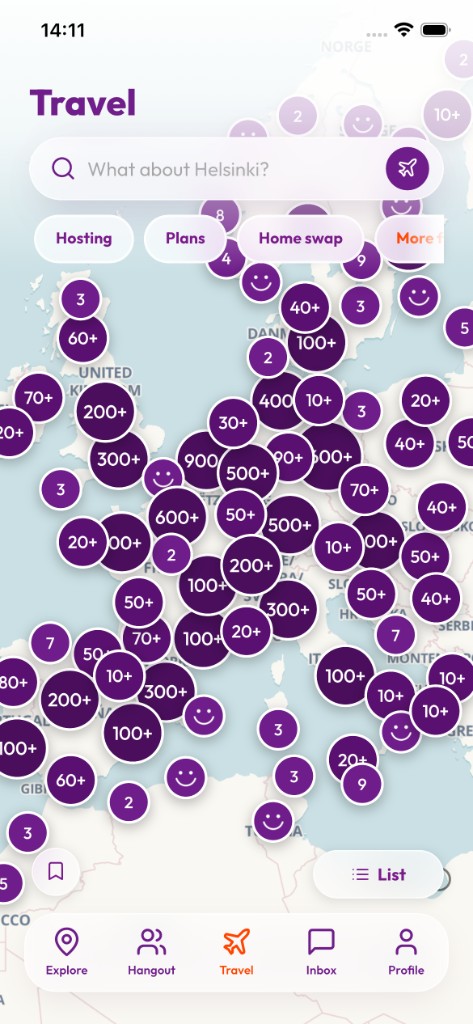 Quouch travel map showing queer hosts across Europe
